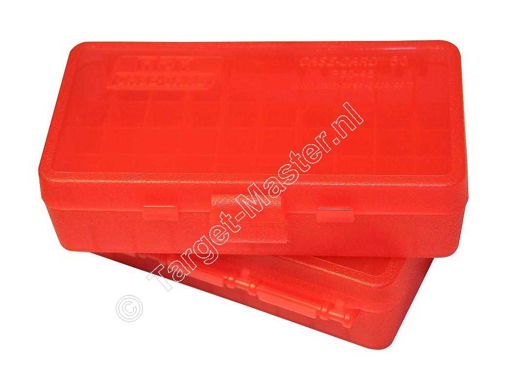 MTM P50-45 Flip-Top Munitie Bewaardoos CLEAR RED inhoud 50